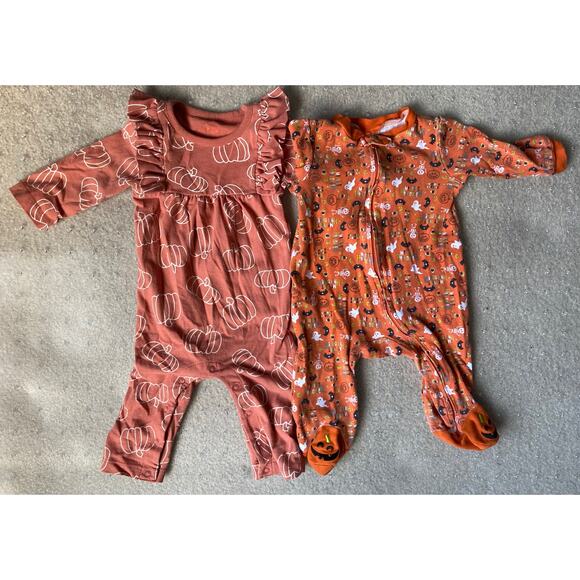 3-6 Months Pumpkin and Halloween Pajamas  2 Pieces - Picture 1 of 9